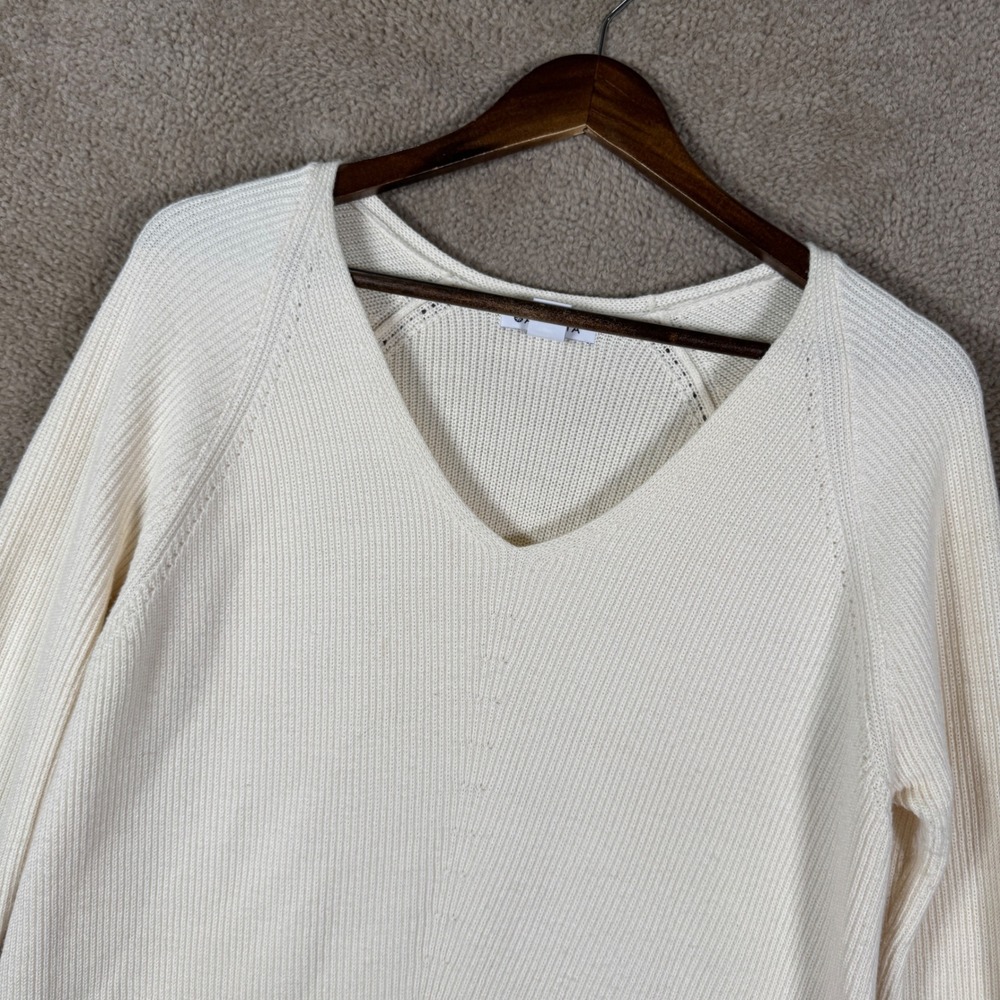 Athleta V-Neck Sweater Womens Small Cream‎ Ribbed Raglan Long Sleeve Pullover